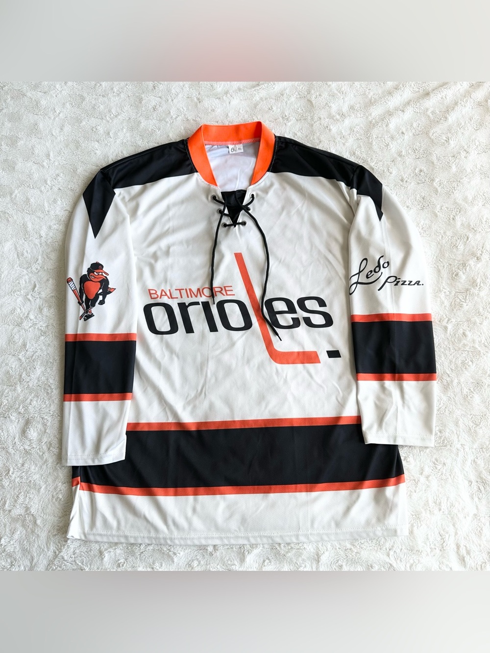 Baltimore Orioles Hockey Jersey Adult XL White Angry Bird SGA Baseball Ledos NEW